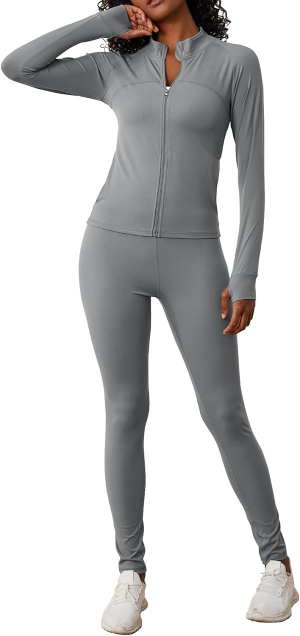 Two Piece Outfits for Women Workout Sets Bodycon Tracksuit Long Sleeve Zip Up Hoodie Jacket Jogger Sweat Pants Set