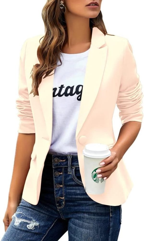 Womens Casual Blazers Long Sleeve Lapel Button Slim Work Office Blazer Jacket