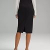 Women Office Work Pencil Skirts Stretchy High Waist Tummy Control Nylon Midi Bodycon Skirts Below Knee Back Slit