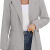 Women Open Front Blazers Long Sleeve Casual OL Office Slim Buttonless Suit Jacket with Pockets
