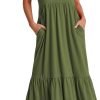 Women's Summer Casual Short Sleeve Crewneck Swing Dress Flowy Tiered Maxi Beach Dress with Pockets
