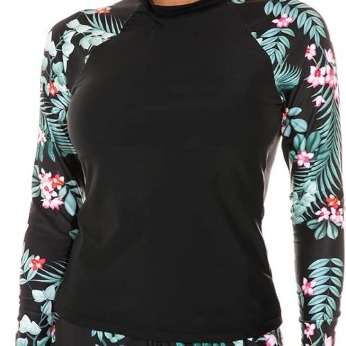 Women 2 Piece Rash Guard Long Sleeve Swimsuits Swim Shirt with Shorts Set Sun Protection UPF 50+ Surf Bathing Suits