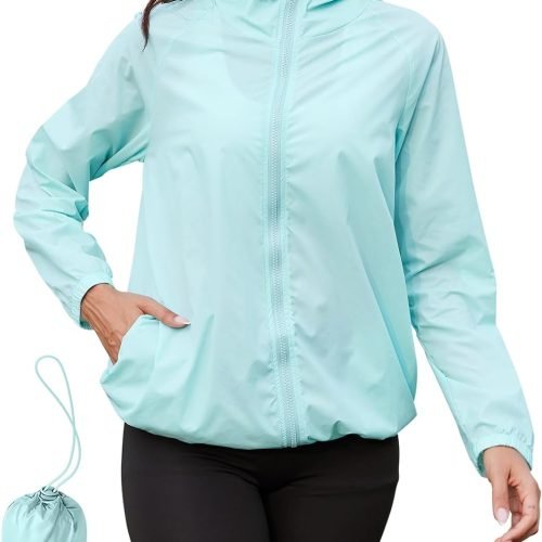 Rain Jacket Women Lightweight Waterproof Windbreaker Jacket Hooded Packable Rain Coats for Women Outdoor Raincoat