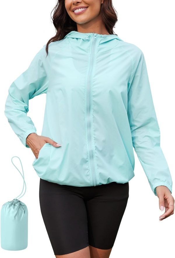 Rain Jacket Women Lightweight Waterproof Windbreaker Jacket Hooded Packable Rain Coats for Women Outdoor Raincoat