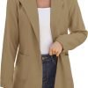 Women Open Front Blazers Long Sleeve Casual OL Office Slim Buttonless Suit Jacket with Pockets