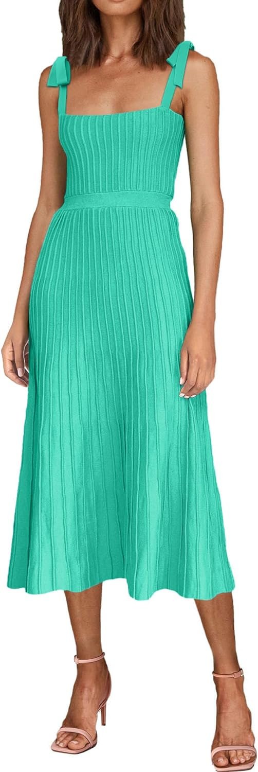 615J-nUkvkL._AC_SL1500 Women's 2024 Summer Maxi Dresses Tie Spaghetti Strap Square Neck Ribbed Knit Dress