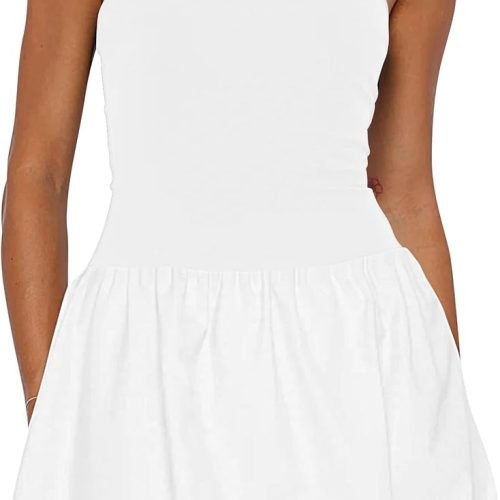 Women Strapless Tube Top Dress Bubble Skirt Cute Summer Mini Short Dresses Bandeau Corset Dress Casual