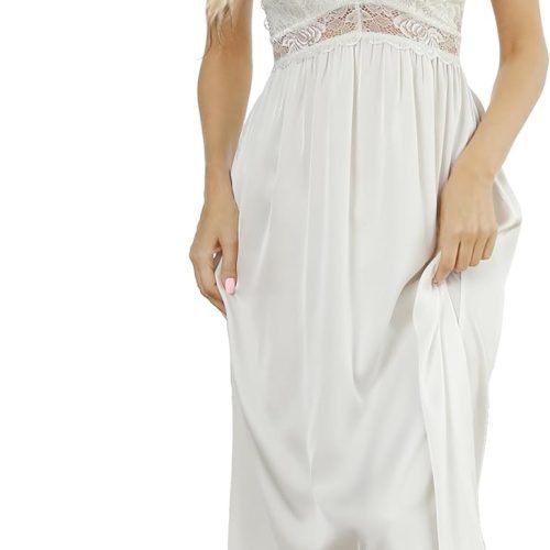 Womens Nightgown Long Sexy Silky V neck Chemise Lace Sleeveless Sleepwear for women Elegant