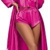 Women's 3Pcs Pajamas Satin Cami Top and Shorts with Robe Sleepwear Set
