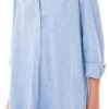 Women's Tunic Mini Shirt Dress Cotton Long Sleeve Ruffle Hem Dress Button Up Shift Chambray Dresses