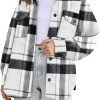 Trendy Queen Womens Flannel Shacket Jacket Casual Plaid Button Down Long Sleeve Shirt Fall Clothes Outfits