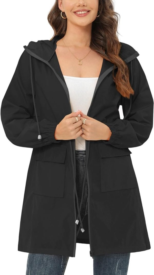 Rain Jacket for Women Waterproof with Hood Active Outdoor Long Rain Coats Packable Raincoat Lightweight Windbreaker