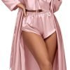 Women's 3Pcs Pajamas Satin Cami Top and Shorts with Robe Sleepwear Set