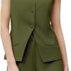 Women's Summer 2 Piece Outfits Sleeveless Round Neck Button Down High Waisted Pants 2024 Business Work Sets