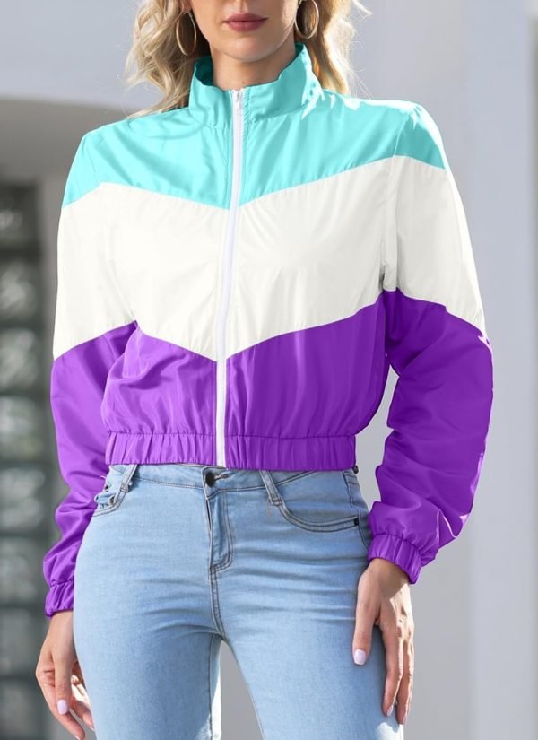 619KdfbAU-L._AC_SL1163 Women’s Lightweight Windbreaker Sport Jacket Zip Up Color Block Coat Casual Long Sleeve Jogging Outerwear