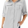 Women's UPF 50+ Long Sleeve UV Sun Protection Safari Shirt, Quick Dry SPF Hiking Fishing Breathable Shirts