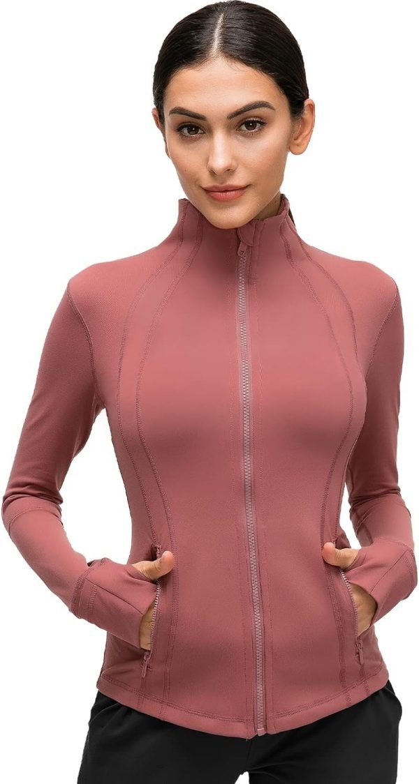 Womens Sports Running Yoga Jacket Slim Fit Full Zip Track Jacket Turtleneck Workout Jacket