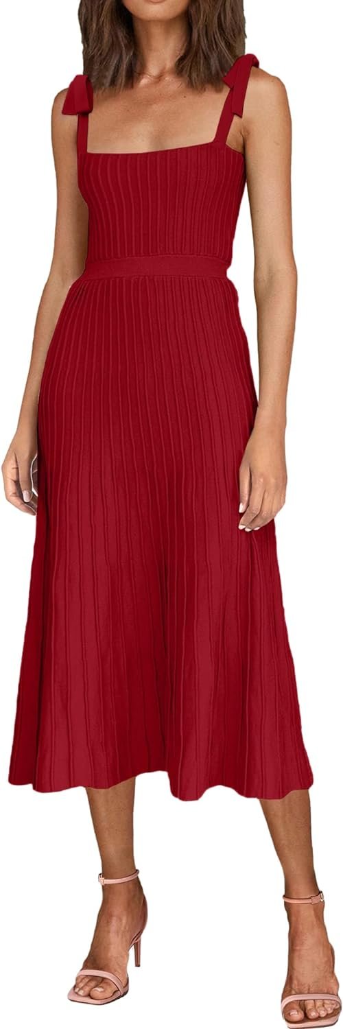 61A-UAMb7vL._AC_SL1500 Women's 2024 Summer Maxi Dresses Tie Spaghetti Strap Square Neck Ribbed Knit Dress