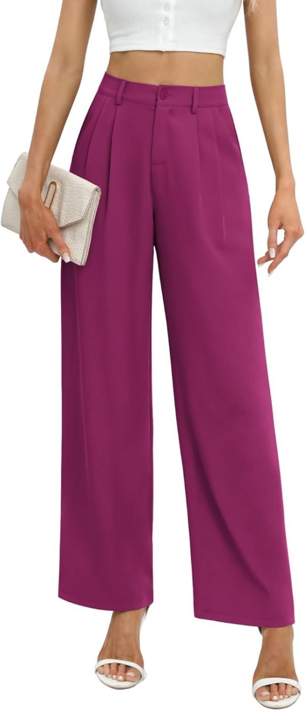 Women's Business Work Trousers High Waisted Wide Leg Pants Long Straight Suit Pants with Pocket
