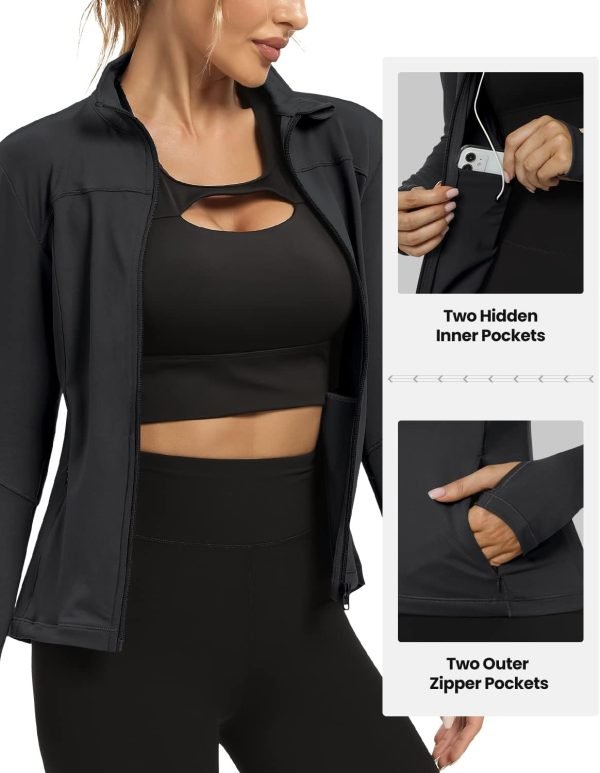 Workout Jackets for Women Full Zip Athletic Running Track Jacket with Pockets Slim Fit Yoga Jacket with Thumb Holes