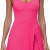 Tennis Dress for Women U Neck Athletic Dress with Built in Shorts and Bra for Sleeveless Side Slit Flare Mini Dresses