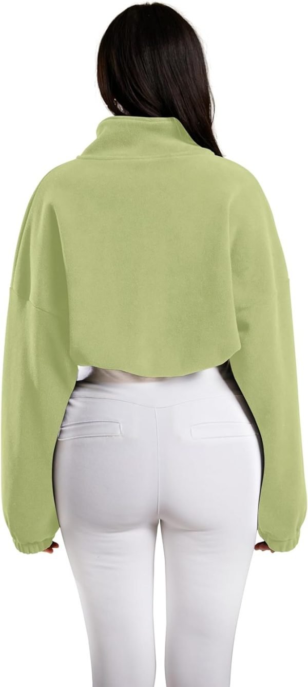 Women's Full Zip Fleece Short Jacket Oversized Athletic Running Long Sleeve Stand Collar Crop Warm Sherpa Coat