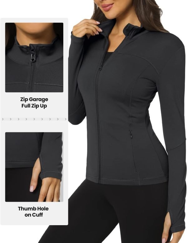 Workout Jackets for Women Full Zip Athletic Running Track Jacket with Pockets Slim Fit Yoga Jacket with Thumb Holes