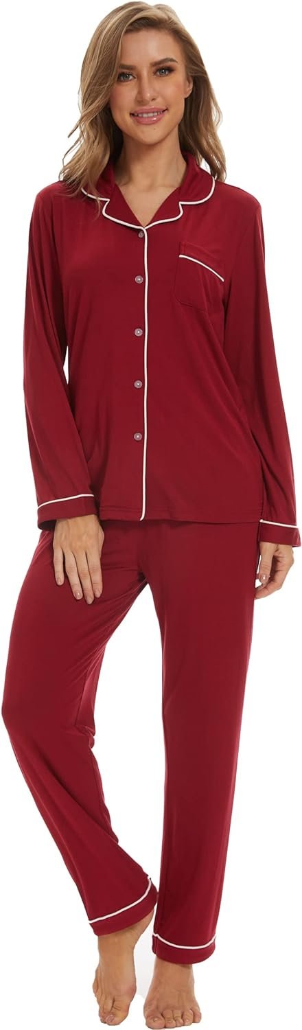 Button Up Pajamas for Women Long Sleeve Sleepwear Soft Loungewear Ladies Pjs Set XS-XXL