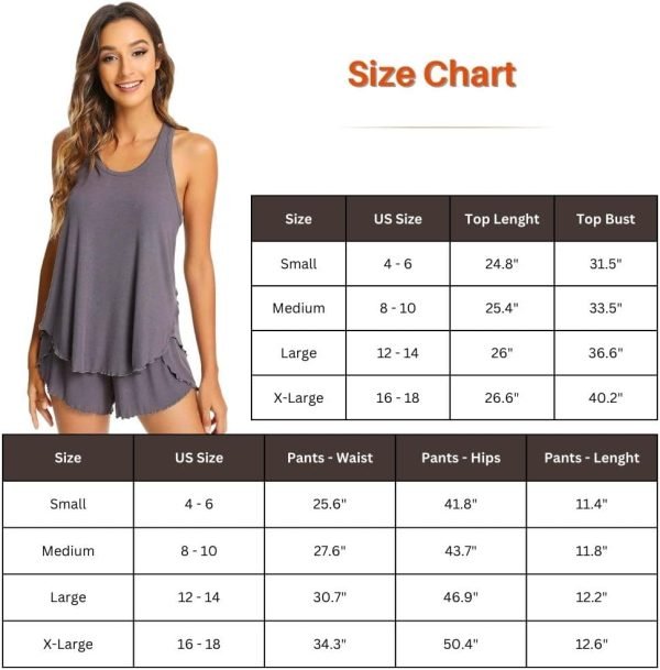 Pajamas Set for Women Viscose Made from Bamboo - Ribbed Racerback Tank Top Soft Sleepwear Pjs Shorts Nightwear Loungewear