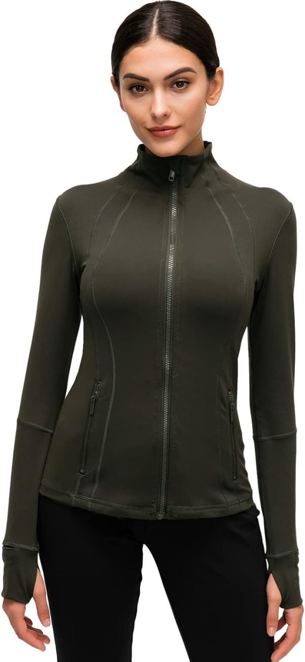 Womens Sports Running Yoga Jacket Slim Fit Full Zip Track Jacket Turtleneck Workout Jacket