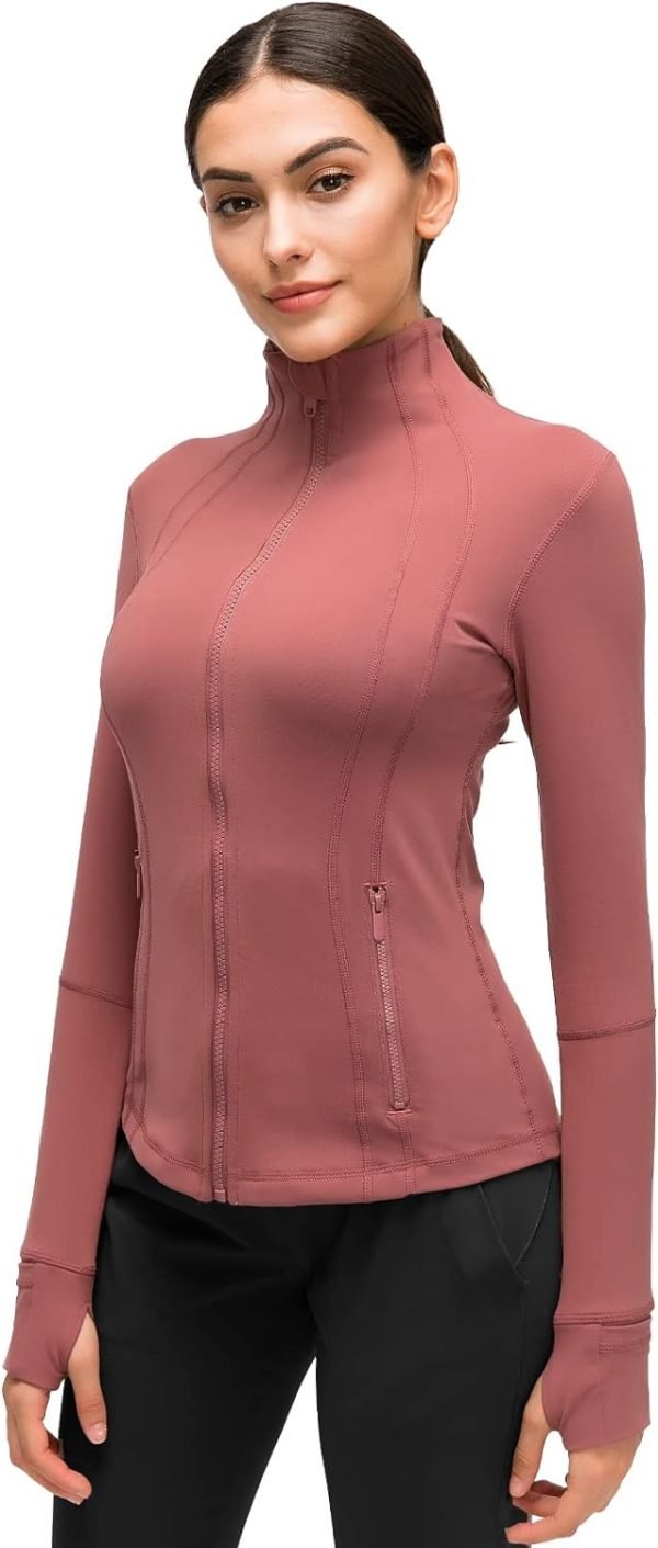 Womens Sports Running Yoga Jacket Slim Fit Full Zip Track Jacket Turtleneck Workout Jacket