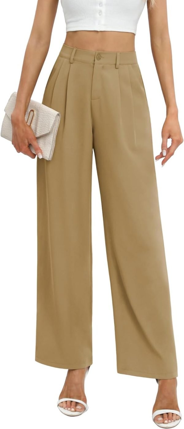 Women's Business Work Trousers High Waisted Wide Leg Pants Long Straight Suit Pants with Pocket