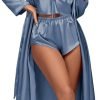 Women's 3Pcs Pajamas Satin Cami Top and Shorts with Robe Sleepwear Set