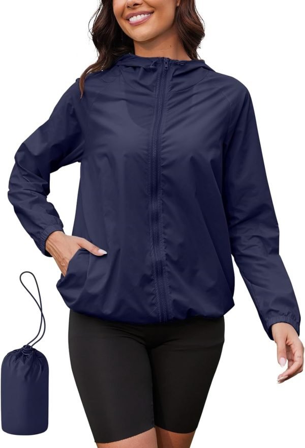 Rain Jacket Women Lightweight Waterproof Windbreaker Jacket Hooded Packable Rain Coats for Women Outdoor Raincoat