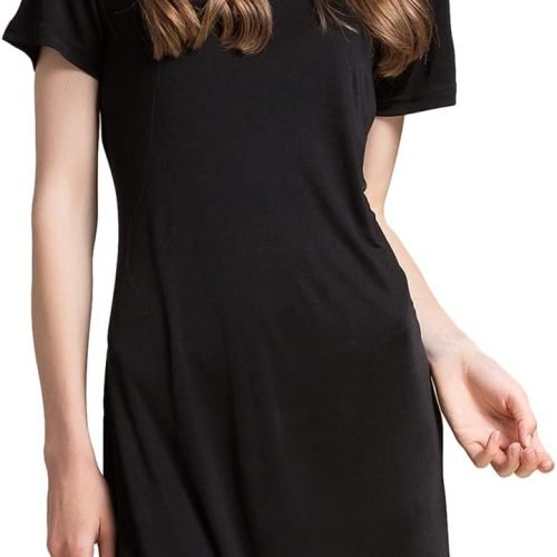 Women's Silk Nightgown Short Sleeve Pure Mulberry Silk Sleepshirt Scoop Neck Nightshirt Sleepwear