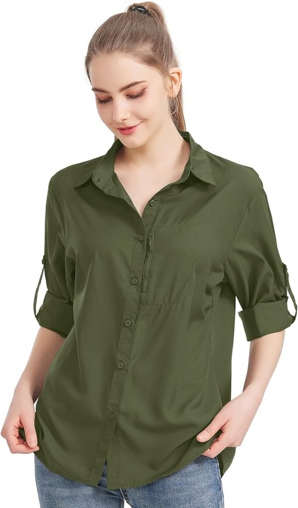 Women's UPF 50 Long Sleeve Sun Protection Shirts Quick Dry Outdoor Fishing Hiking Travel Shirt