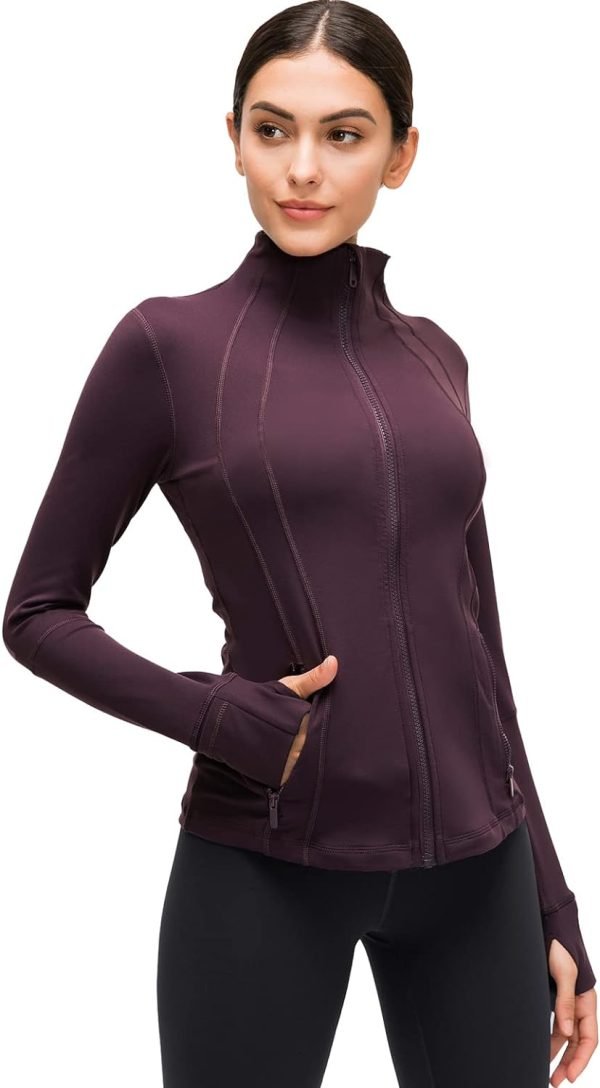 Womens Sports Running Yoga Jacket Slim Fit Full Zip Track Jacket Turtleneck Workout Jacket