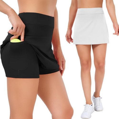Tennis Skirts for Women Athletic Golf Skorts Workout Running Skirt Sports Activewear with Shorts Pocket 2 Pack