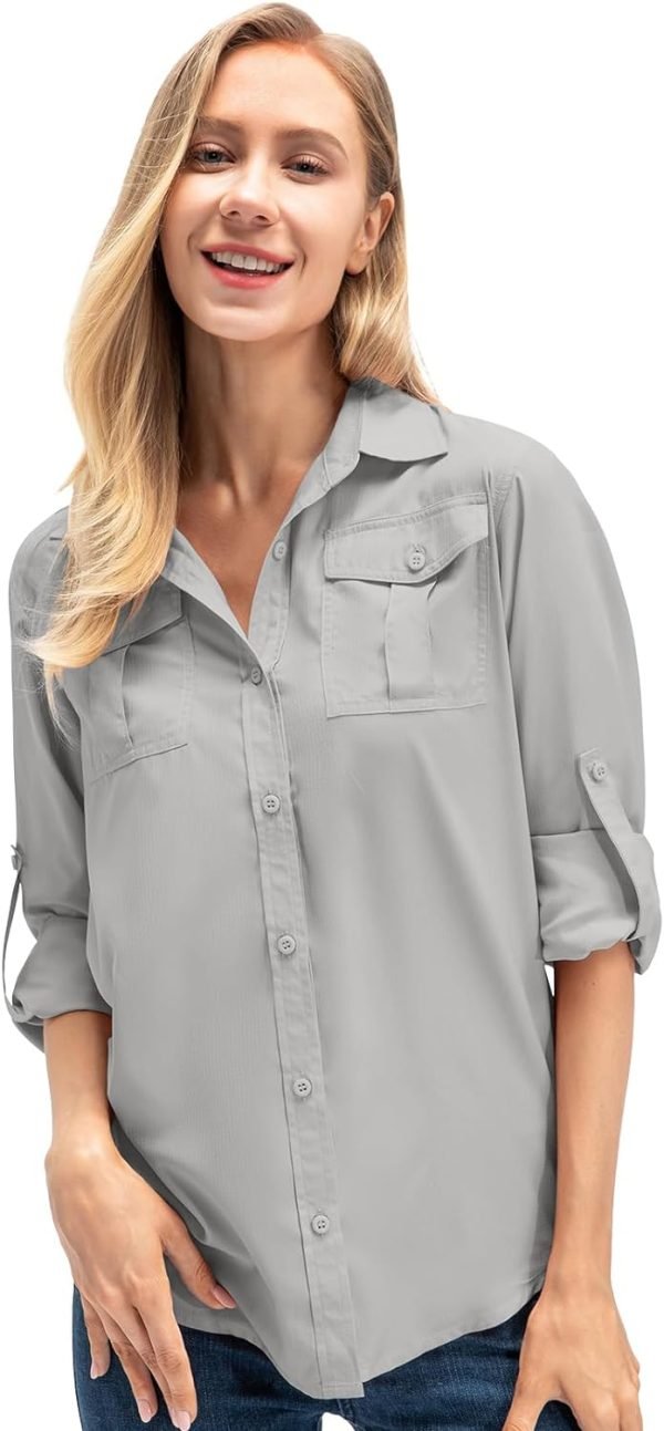 Women's Quick Dry Sun UV Protection Convertible Long Sleeve Safari Shirts for Hiking Camping Fishing Sailing