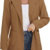 Women Open Front Blazers Long Sleeve Casual OL Office Slim Buttonless Suit Jacket with Pockets