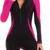 Women Zip Rash Guard Long Sleeve One Piece Splice Swimsuit UPF 50+ Tummy Control Surfing Bathing Suits Boyshort Bottom