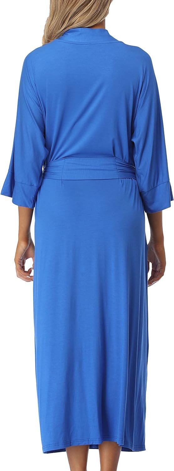 Womens Soft Long Kimono Robes Lightweight Full Length Knit Bathrobe With Pockets Ladies Casual Dressing Gown