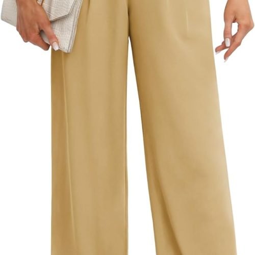 Women's Business Work Trousers High Waisted Wide Leg Pants Long Straight Suit Pants with Pocket