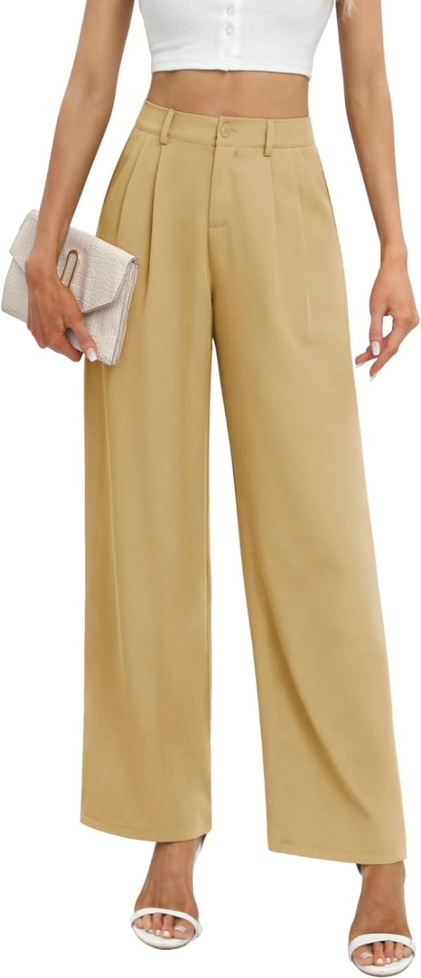 Women's Business Work Trousers High Waisted Wide Leg Pants Long Straight Suit Pants with Pocket