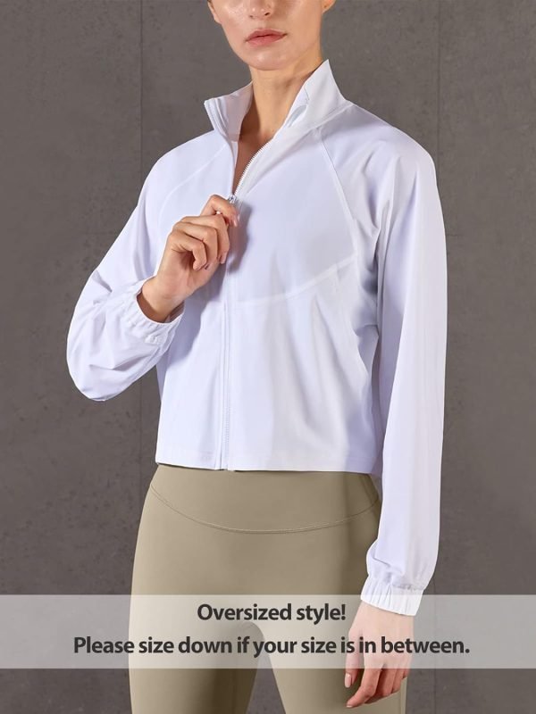 UPF 50+ Workout Jackets for Women Athletic Zip Up Running Jacket Sun Protection Lightweight UPF Cropped Jacket
