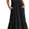 Women's Summer Casual Short Sleeve Crewneck Swing Dress Flowy Tiered Maxi Beach Dress with Pockets