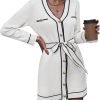 Pink Queen Women's V Neck Long Sleeve Mini Dress Elegant Button Down Open Front Color Block Knit Sweater Cardiagns with Belt