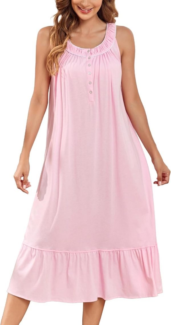 Women's Nightgown Sleeveless Sleepwear Wide Strap Sleep Shirt Pleated Scoopneck Nightshirt