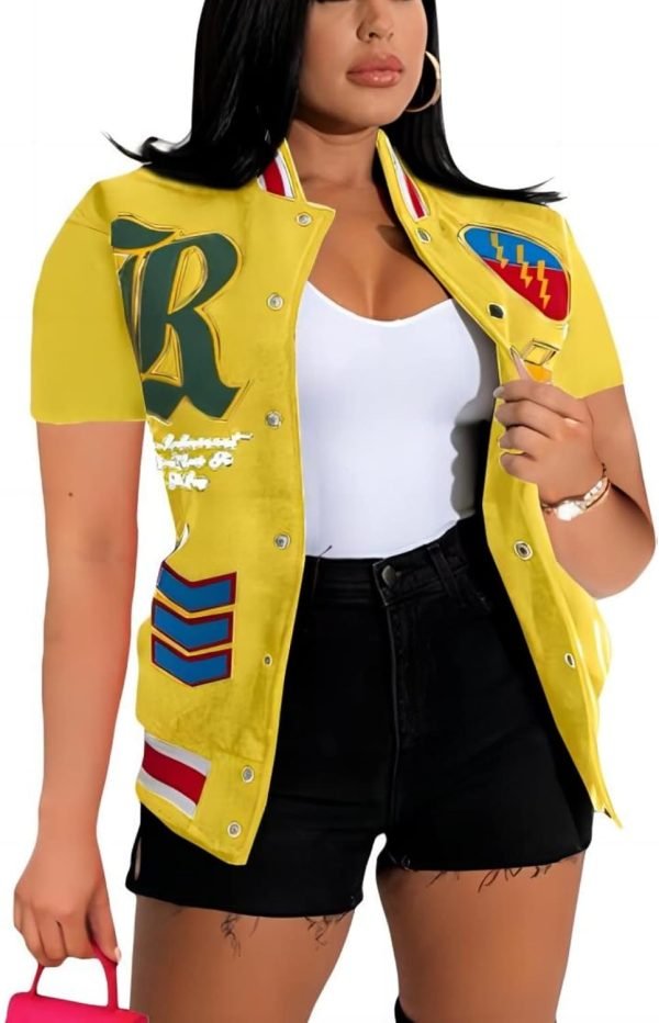 Button Down Shirts for Women Short Sleeve Cropped Varsity Jacket for Women Summer Tops for Women 2024 S-XXL