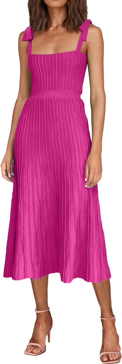 61OtiFedscL._AC_SL1500 Women's 2024 Summer Maxi Dresses Tie Spaghetti Strap Square Neck Ribbed Knit Dress